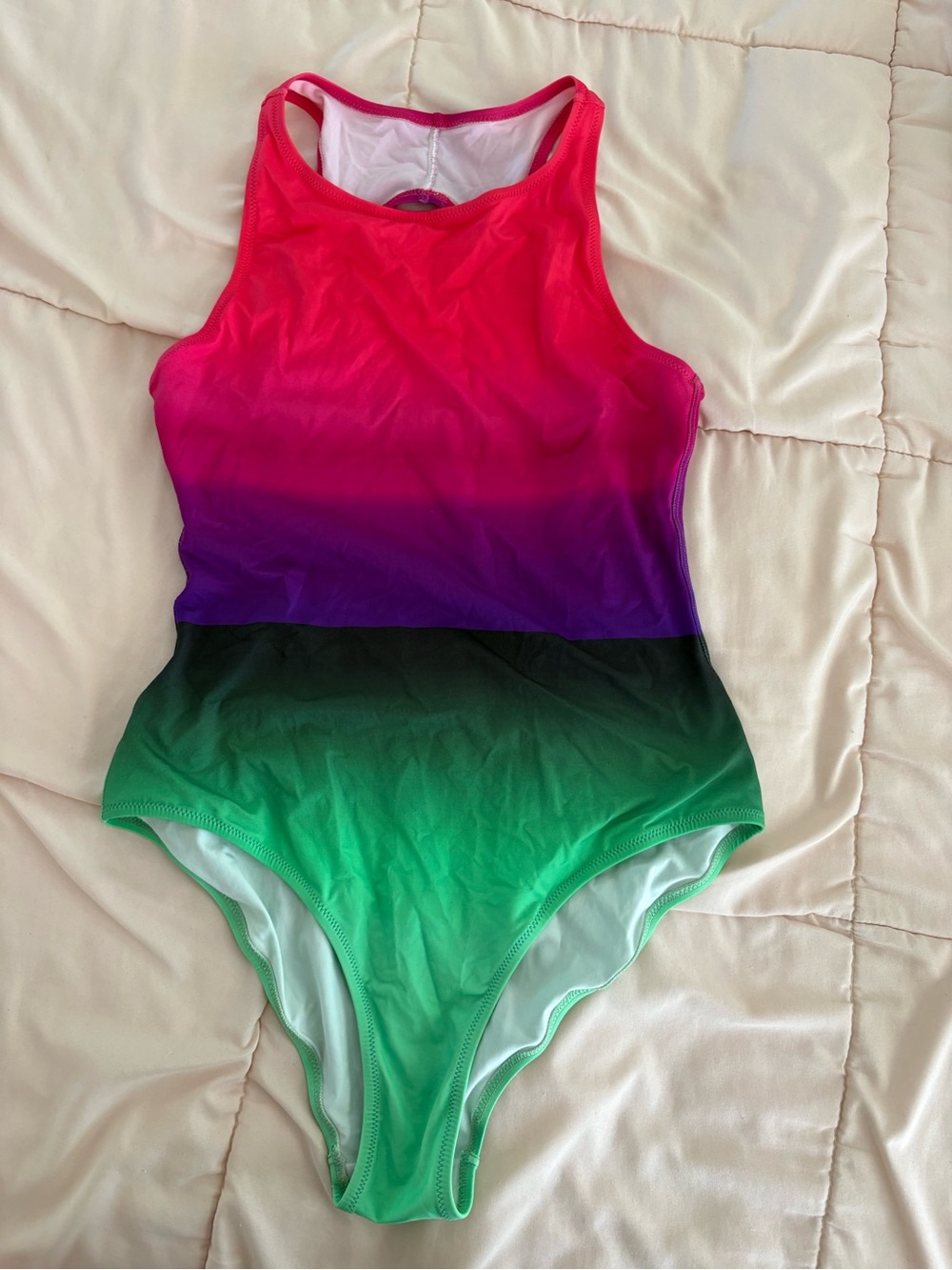 Dries Van Noten Ombre High-Neck One-Piece Swimsuit - Pink, Purple & Green